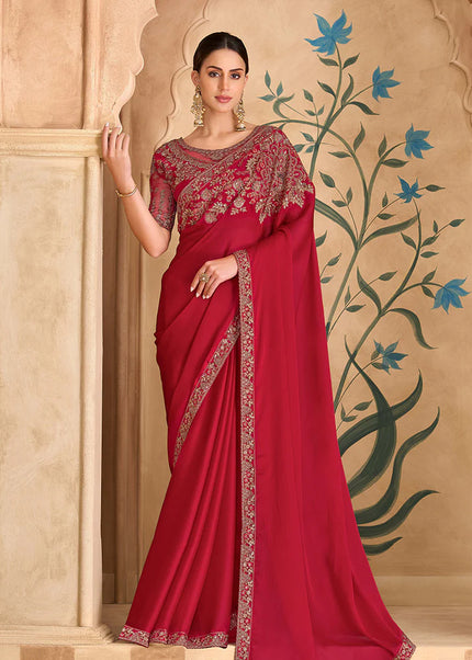 Red Embroidered Saree