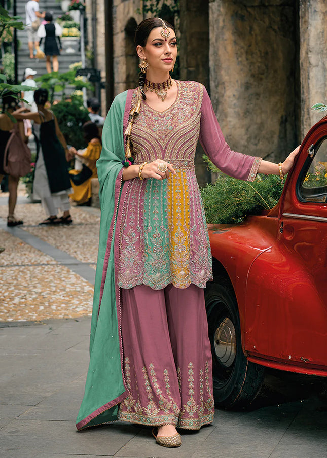 Mauve Pink Multicolor Embroidered Sharara Suit