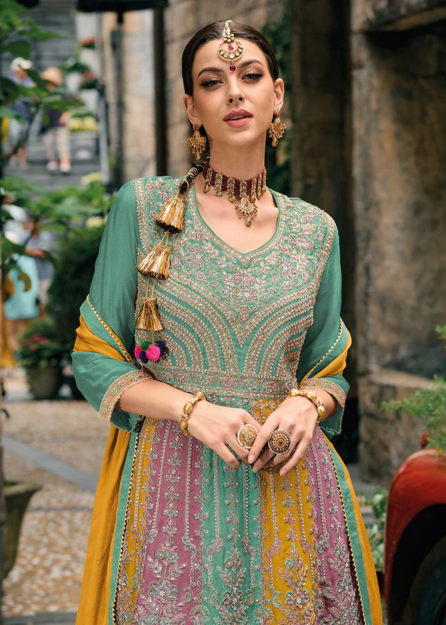 Green Multicolor Embroidered Sharara Suit