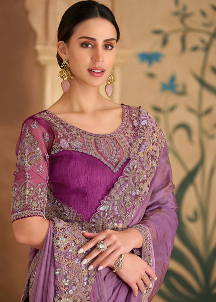 Purple Embroidered Saree