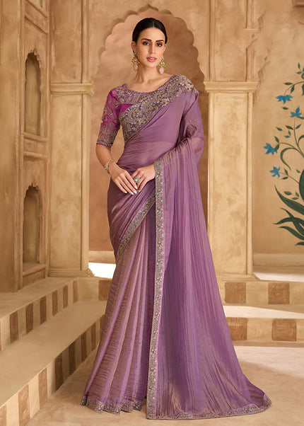 Purple Embroidered Saree