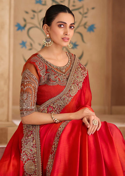 Red Embroidered Saree