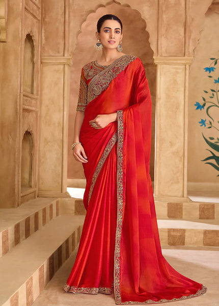 Red Embroidered Saree