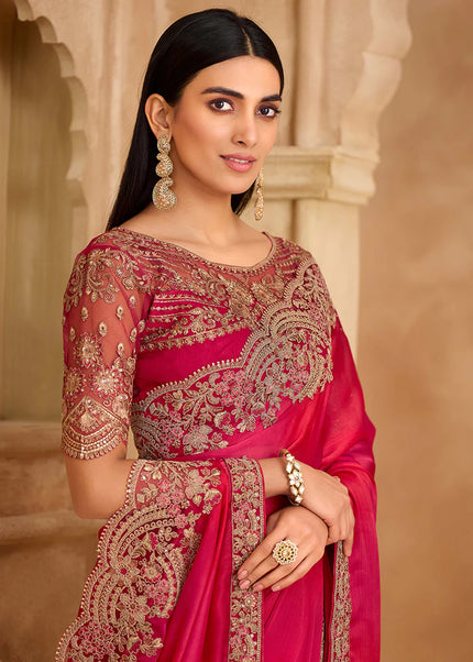 Pink Embroidered Saree