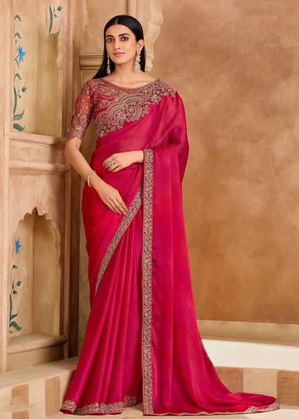 Pink Embroidered Saree