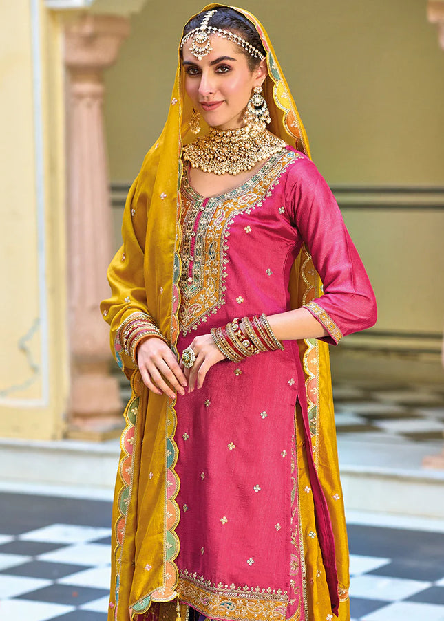 Pink Multicolor Embroidered Lehenga Suit