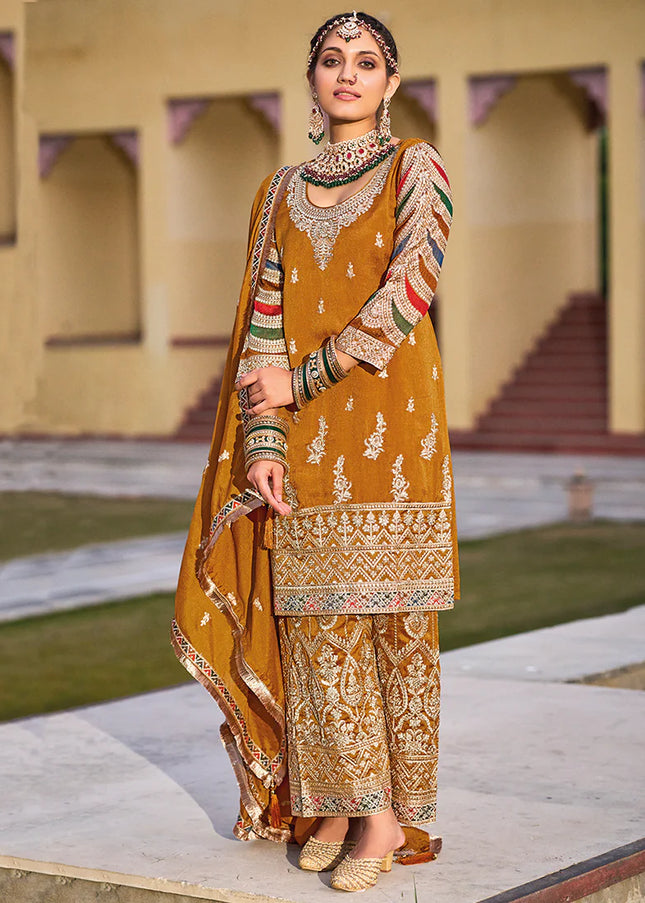 Mustard Multi Embroidered Pant Style Suit