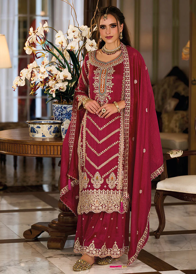 Red Embroidered Sharara Suit