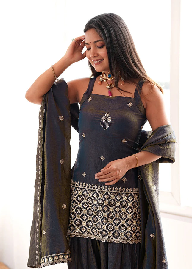Grey Embroidered Salwar Suit