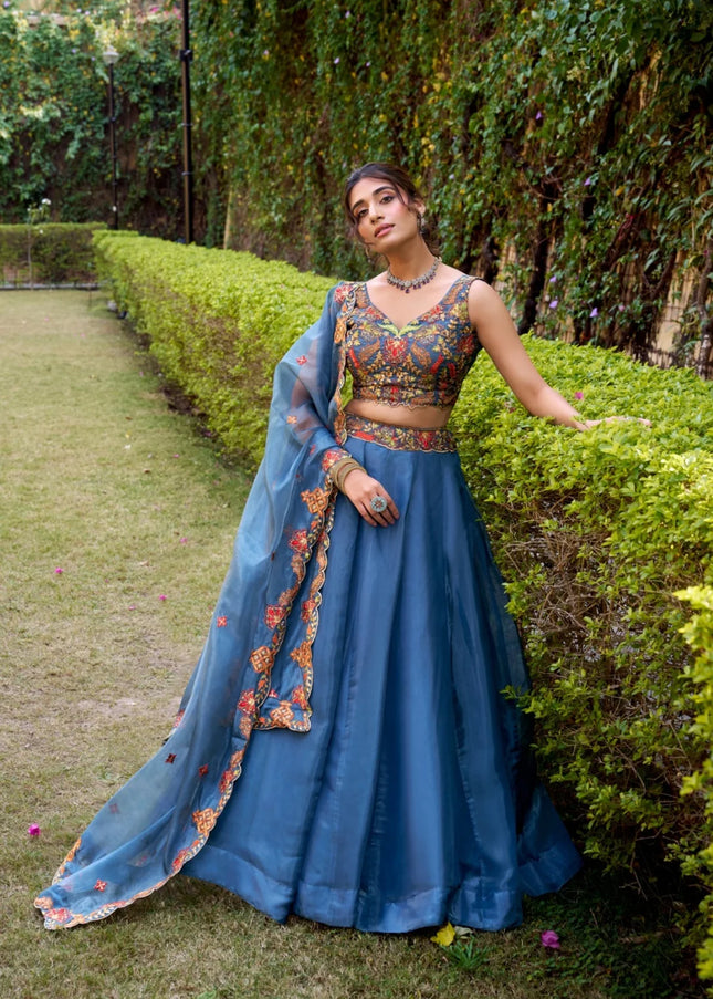 Teal Embroidered Lehenga Choli