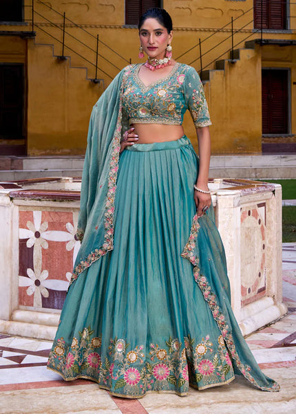 Sky Blue Embroidered Lehenga Choli