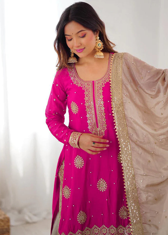 Pink and Mauve Embroidered Sharara Suit