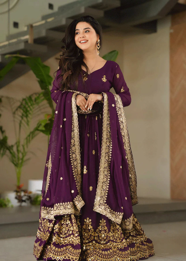 Purple Embroidered Anarkali Gown