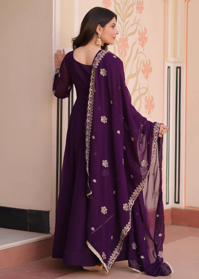 Purple Embroidered Anarkali Gown