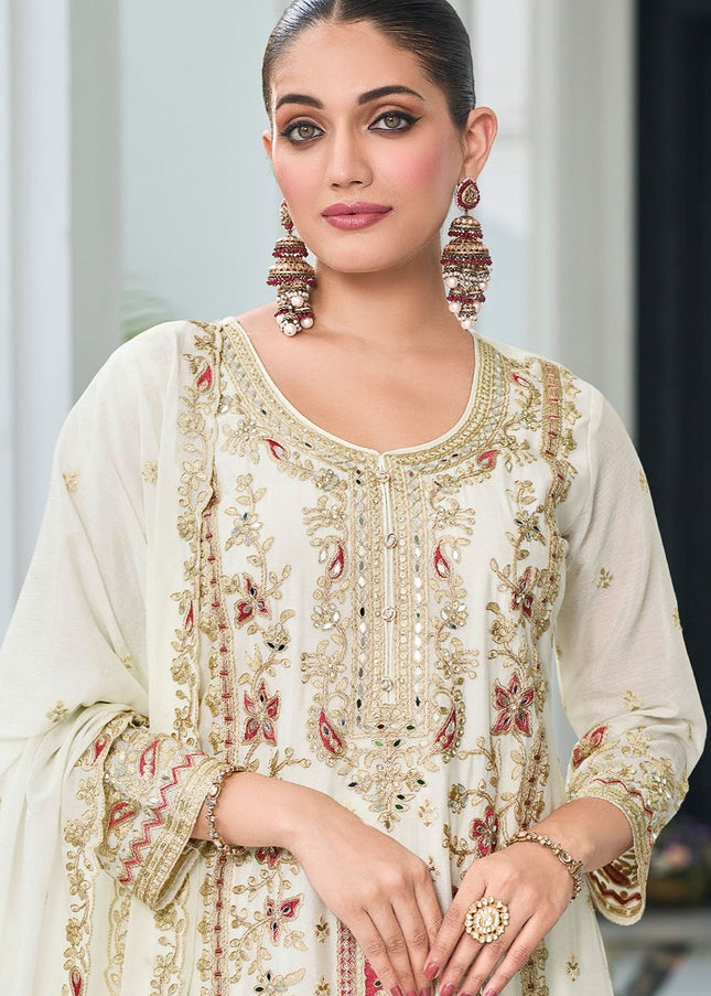 Offwhite Embroidered Sharara Suit