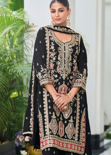 Black Embroidered Sharara Suit