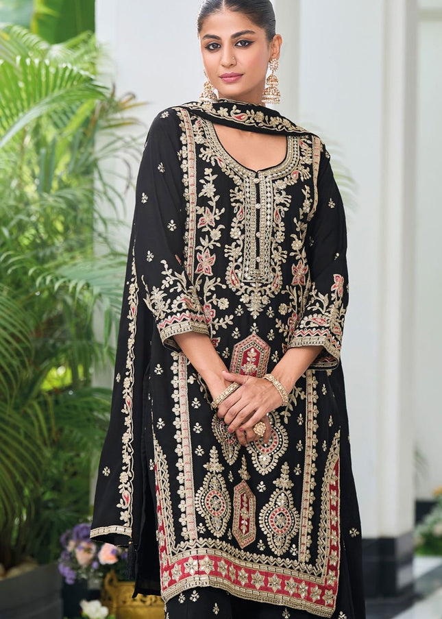Black Embroidered Sharara Suit