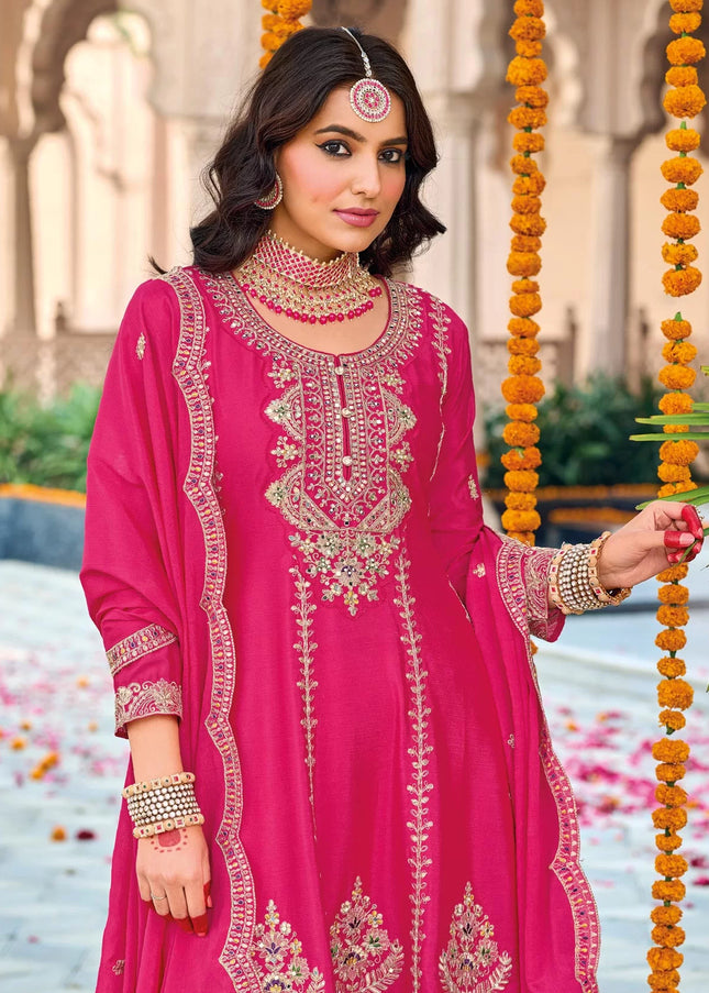 Pink Embroidered Pant Style Suit
