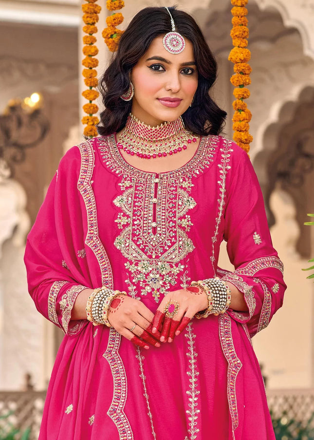 Pink Embroidered Pant Style Suit