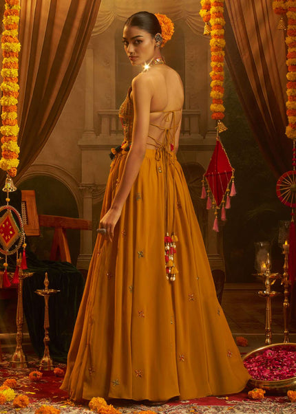 Mustard Embroidered Sharara Suit