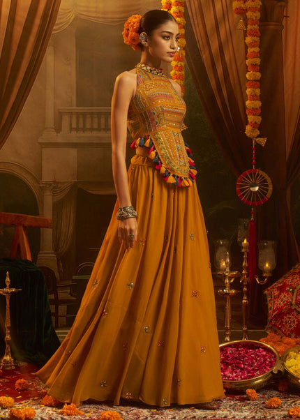 Mustard Embroidered Sharara Suit