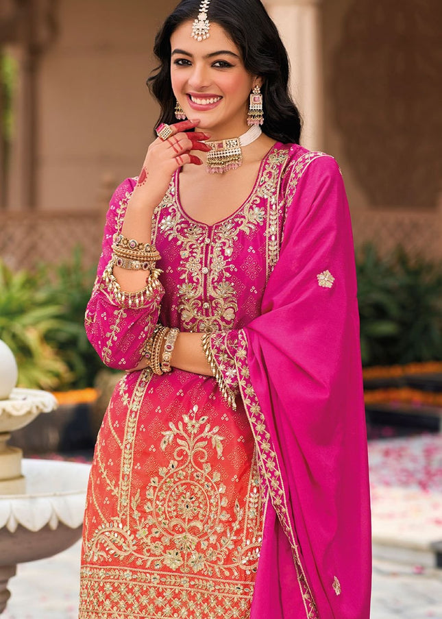 Pink Embroidered Sharara Suit