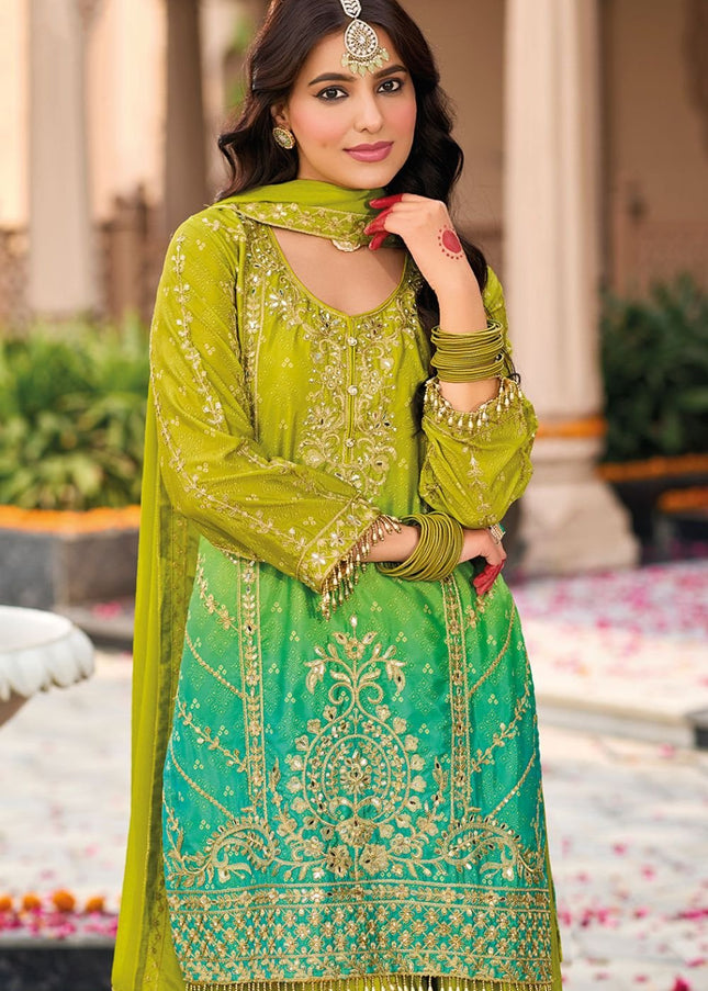 Green Embroidered Sharara Suit