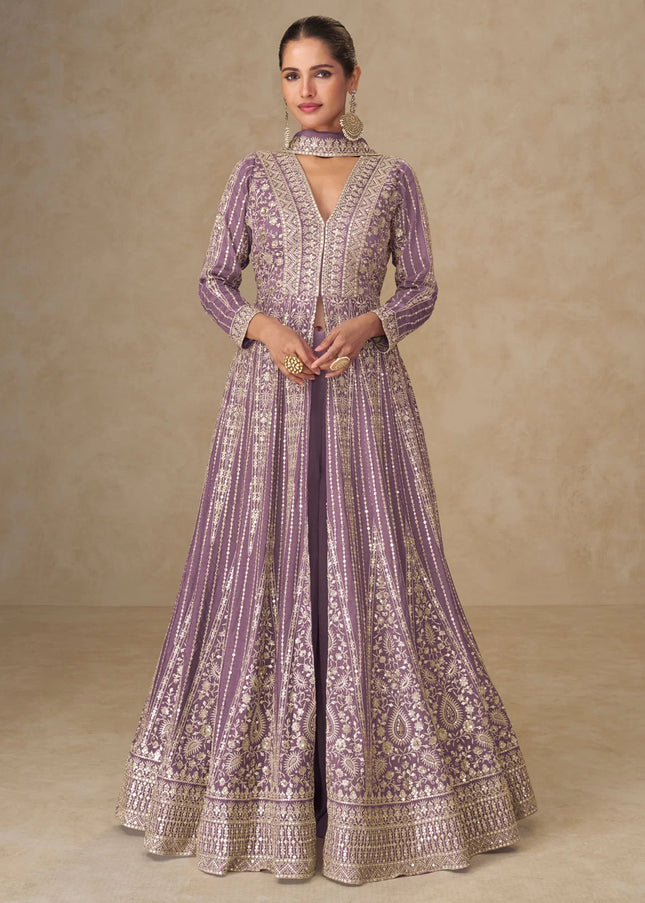Lavender Embroidered Lehenga Anarkali