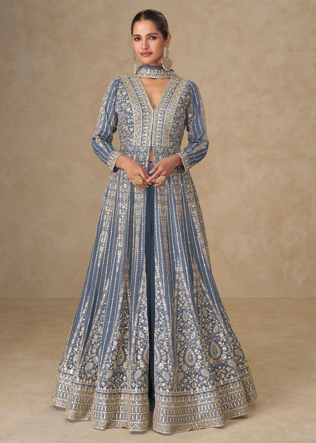 Grey Embroidered Lehenga Anarkali