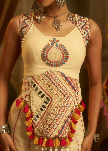 Cream Embroidered Sharara Suit