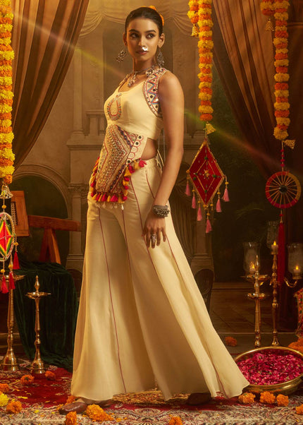Cream Embroidered Sharara Suit