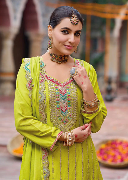 Green Embroidered Sharara Suit
