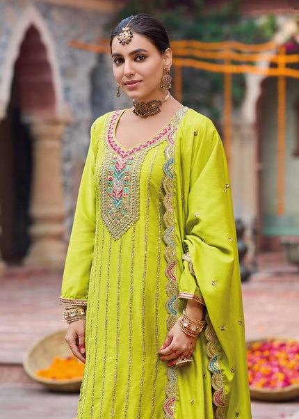 Green Embroidered Sharara Suit
