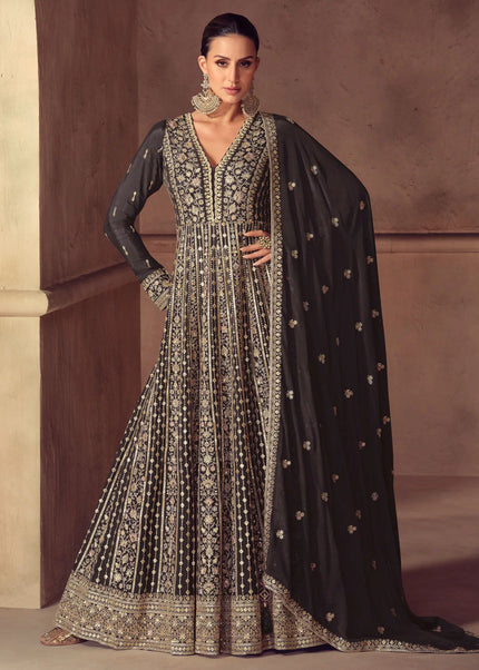 Black Embroidered Anarkali Gown
