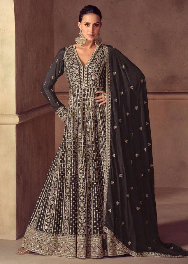 Black Embroidered Anarkali Gown