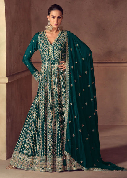 Teal Embroidered Anarkali Gown