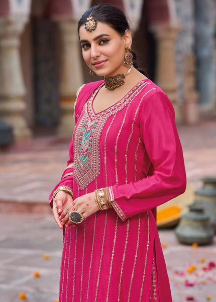 Pink Embroidered Sharara Suit