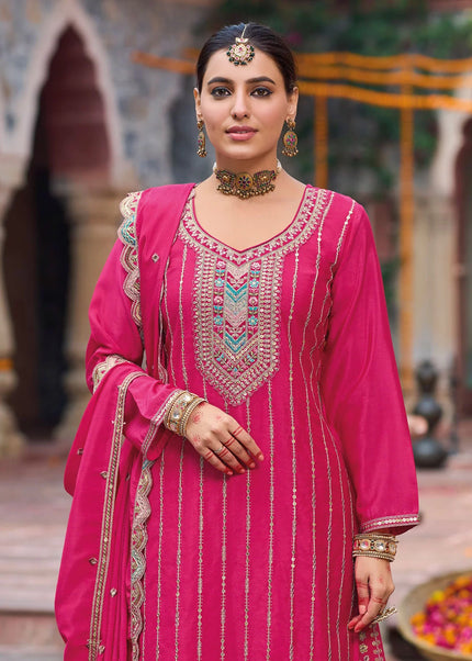 Pink Embroidered Sharara Suit