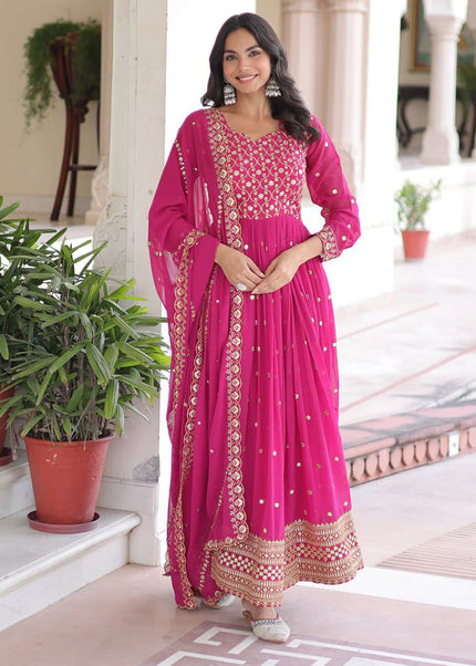 Golden Embroidered Anarkali Gown