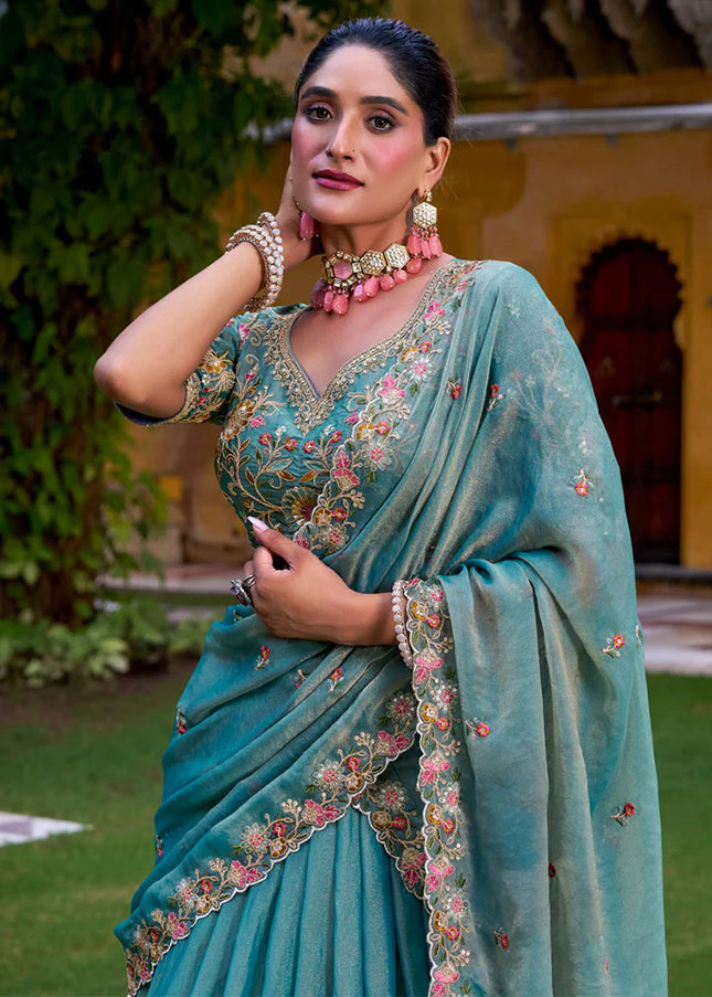 Sky Blue Embroidered Lehenga Choli