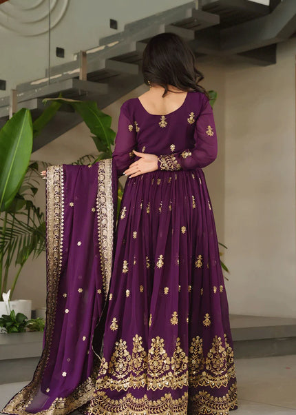Purple Embroidered Anarkali Gown