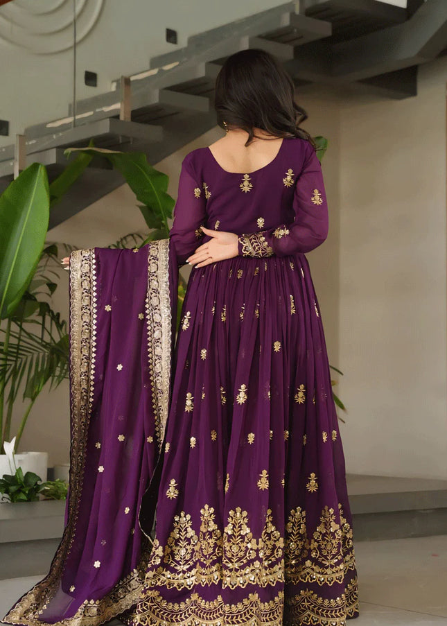 Purple Embroidered Anarkali Gown