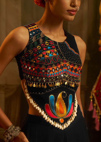 Black Embroidered Sharara Suit