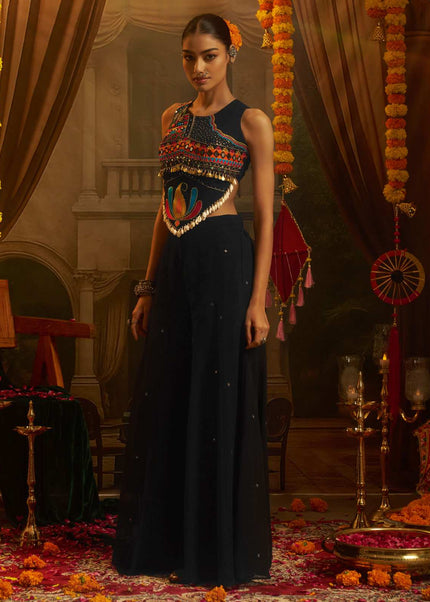 Black Embroidered Sharara Suit