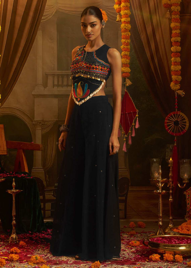 Black Embroidered Sharara Suit