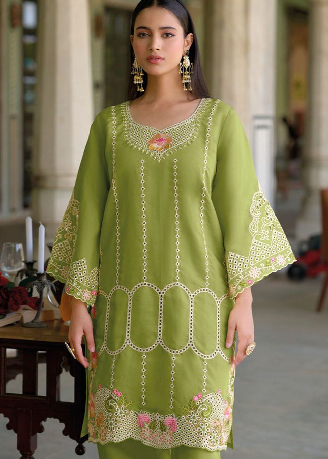 Green Embroidered Pant Style Suit