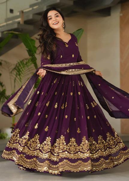 Purple Embroidered Anarkali Gown