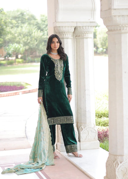 Green Embroidered Pant Style Suit