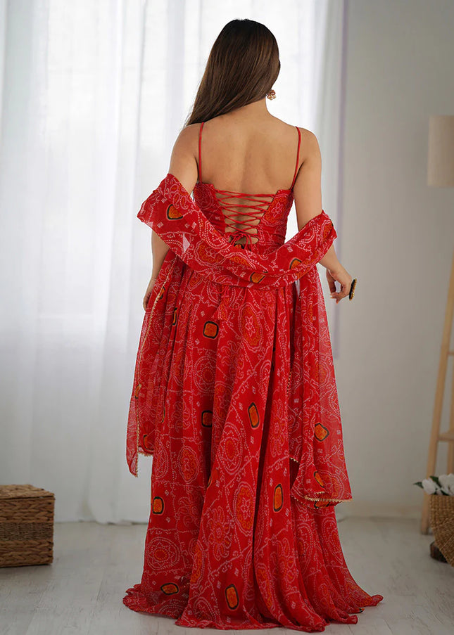 Red Bandhej Anarkali Gown