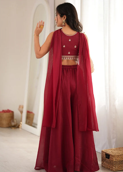 Maroon Embroidered Sharara Suit